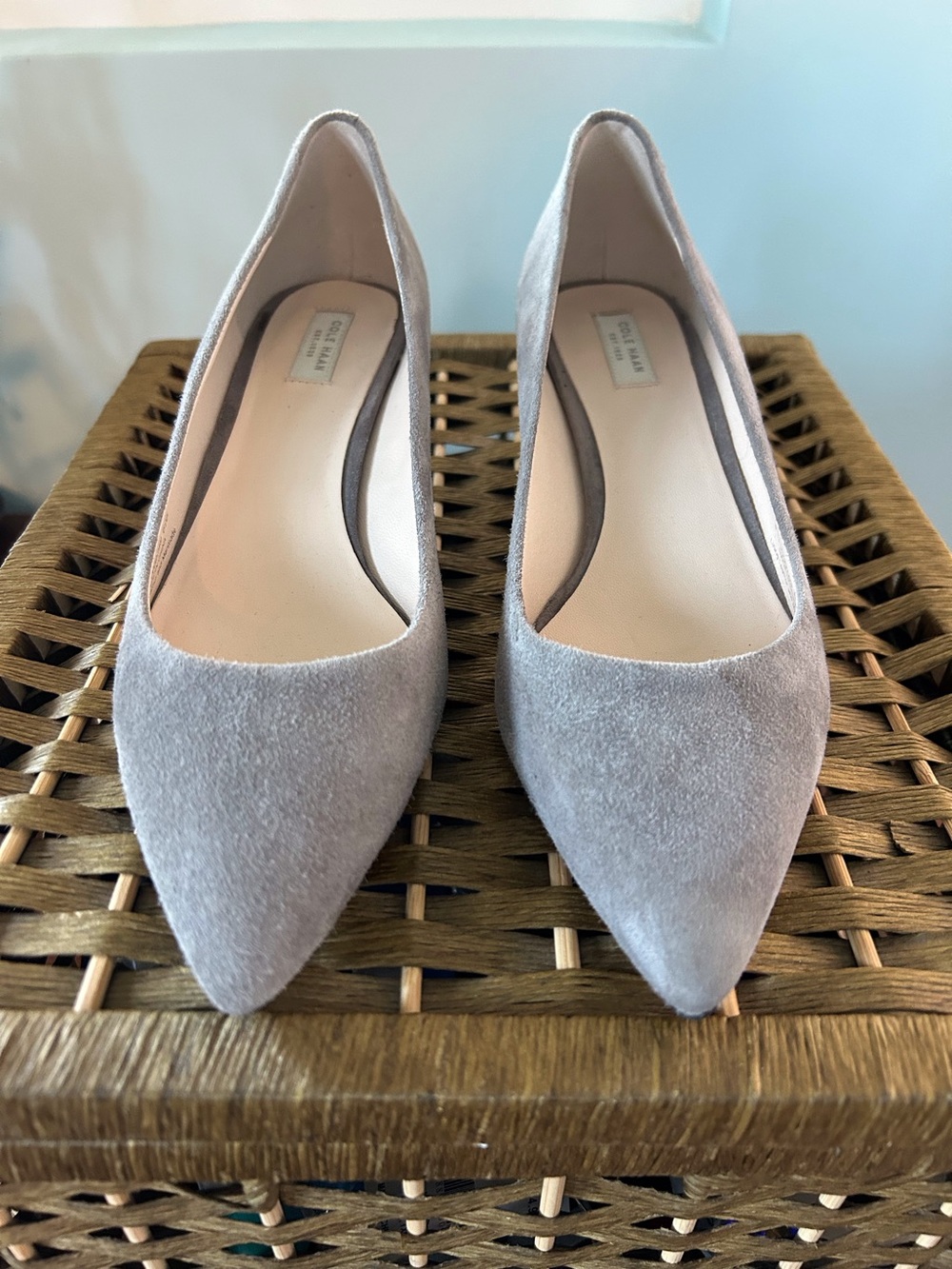 Cole Haan Pointed Toe Gray Suede Kitten Pumps Women’s 6.5B Neutral Classic